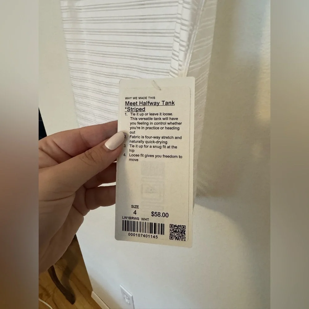 NEW Lululemon Meet Halfway Tank White Stripe Open Back Size 4 NWT